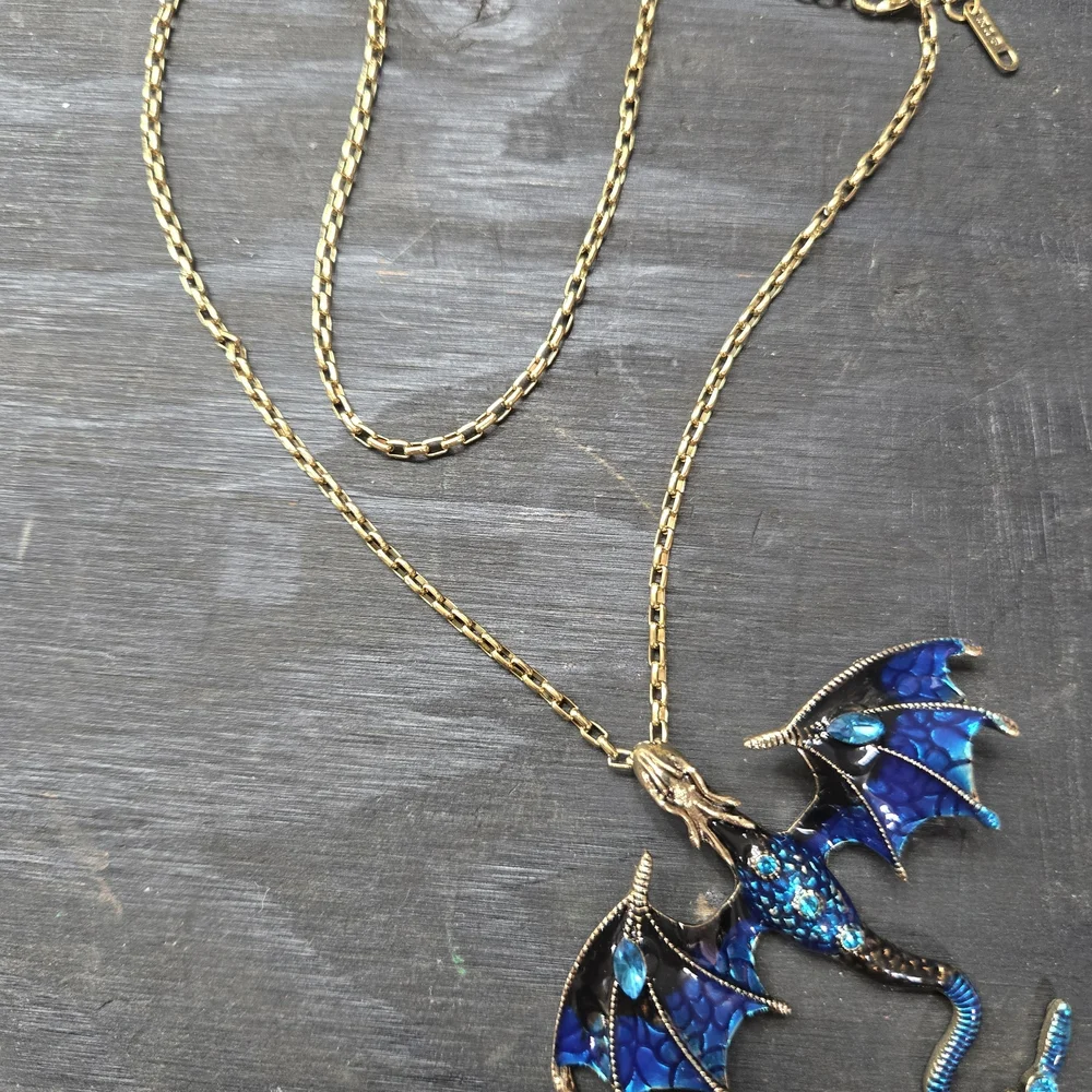Blue and Gold Dragon Pendant Necklace - Picture 3 of 3